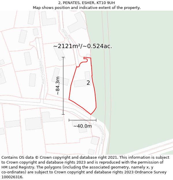 2, PENATES, ESHER, KT10 9UH: Plot and title map