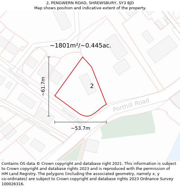 2, PENGWERN ROAD, SHREWSBURY, SY3 8JD: Plot and title map