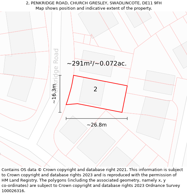 2, PENKRIDGE ROAD, CHURCH GRESLEY, SWADLINCOTE, DE11 9FH: Plot and title map