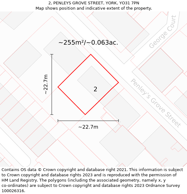 2, PENLEYS GROVE STREET, YORK, YO31 7PN: Plot and title map