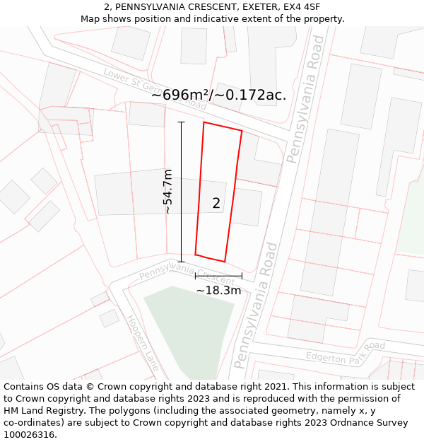 2, PENNSYLVANIA CRESCENT, EXETER, EX4 4SF: Plot and title map