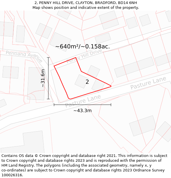 2, PENNY HILL DRIVE, CLAYTON, BRADFORD, BD14 6NH: Plot and title map