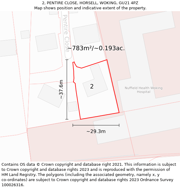 2, PENTIRE CLOSE, HORSELL, WOKING, GU21 4PZ: Plot and title map