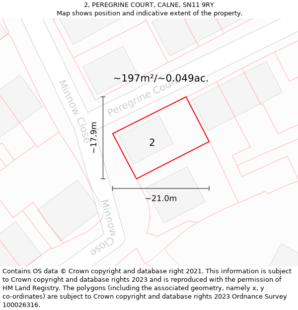 2, PEREGRINE COURT, CALNE, SN11 9RY: Plot and title map