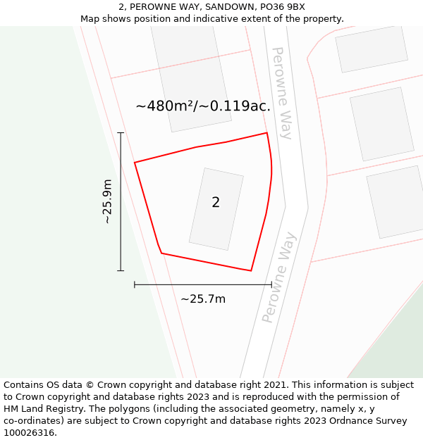 2, PEROWNE WAY, SANDOWN, PO36 9BX: Plot and title map