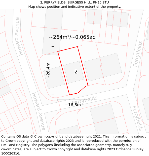 2, PERRYFIELDS, BURGESS HILL, RH15 8TU: Plot and title map