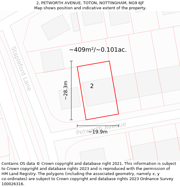 2, PETWORTH AVENUE, TOTON, NOTTINGHAM, NG9 6JF: Plot and title map