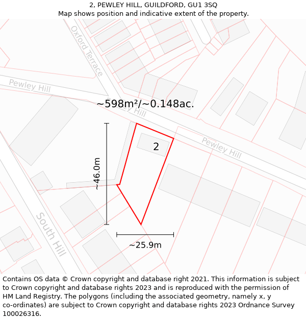 2, PEWLEY HILL, GUILDFORD, GU1 3SQ: Plot and title map