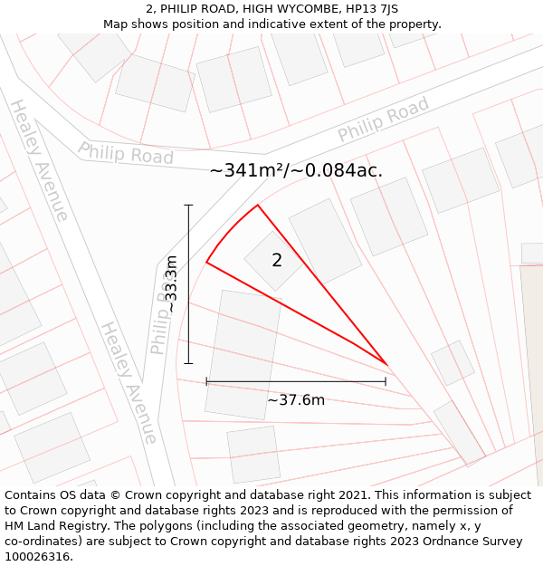 2, PHILIP ROAD, HIGH WYCOMBE, HP13 7JS: Plot and title map