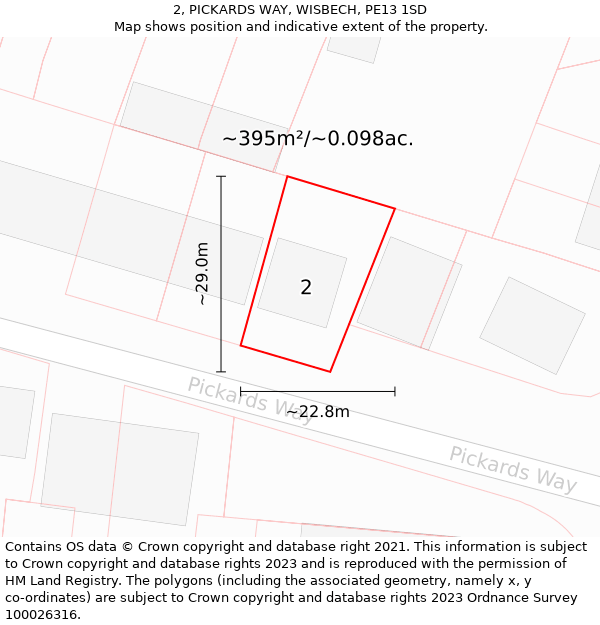 2, PICKARDS WAY, WISBECH, PE13 1SD: Plot and title map