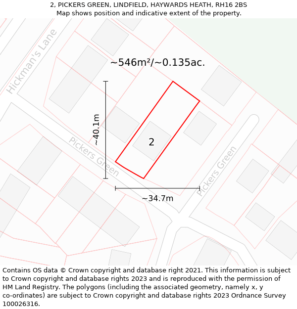 2, PICKERS GREEN, LINDFIELD, HAYWARDS HEATH, RH16 2BS: Plot and title map