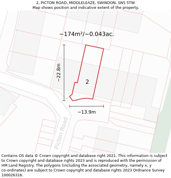 2, PICTON ROAD, MIDDLELEAZE, SWINDON, SN5 5TW: Plot and title map