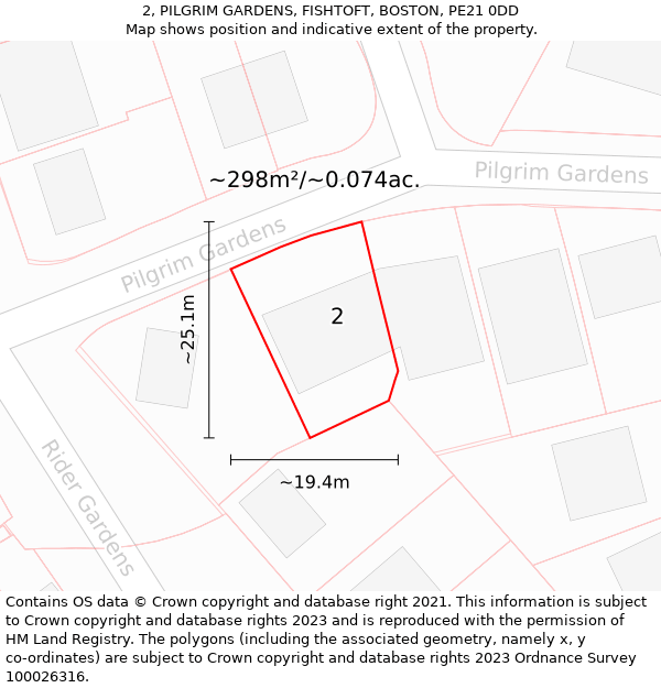 2, PILGRIM GARDENS, FISHTOFT, BOSTON, PE21 0DD: Plot and title map