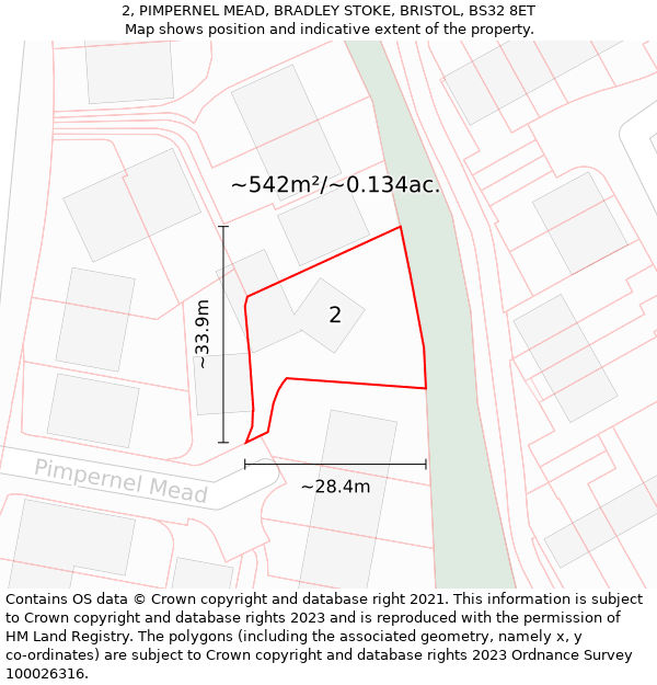 2, PIMPERNEL MEAD, BRADLEY STOKE, BRISTOL, BS32 8ET: Plot and title map