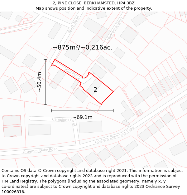 2, PINE CLOSE, BERKHAMSTED, HP4 3BZ: Plot and title map