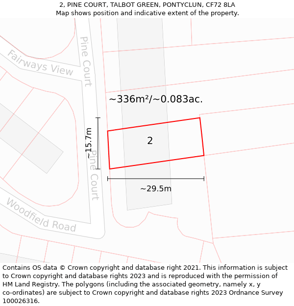 2, PINE COURT, TALBOT GREEN, PONTYCLUN, CF72 8LA: Plot and title map