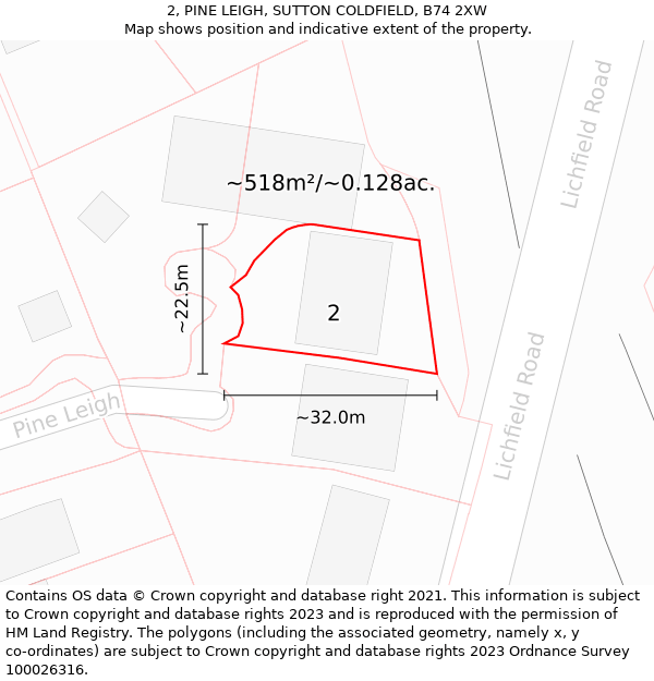 2, PINE LEIGH, SUTTON COLDFIELD, B74 2XW: Plot and title map