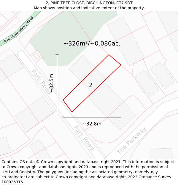 2, PINE TREE CLOSE, BIRCHINGTON, CT7 9DT: Plot and title map