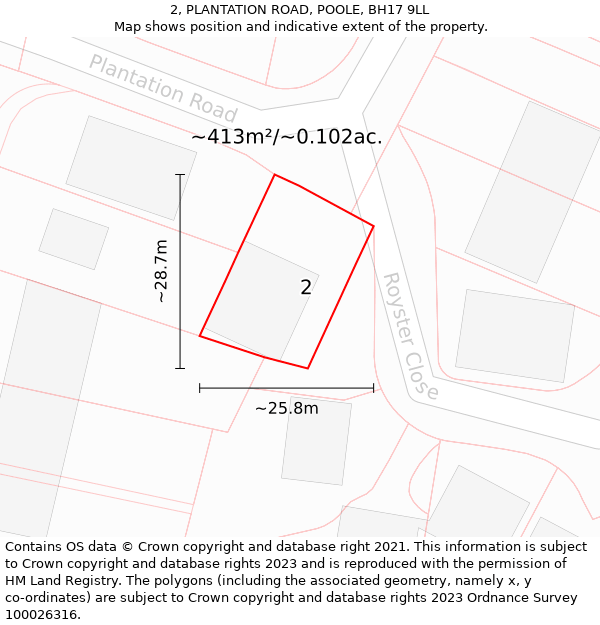 2, PLANTATION ROAD, POOLE, BH17 9LL: Plot and title map