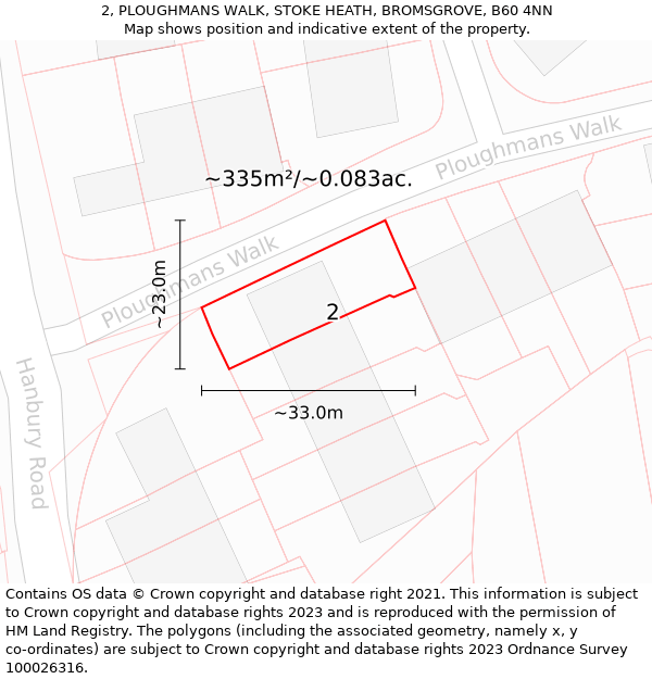 2, PLOUGHMANS WALK, STOKE HEATH, BROMSGROVE, B60 4NN: Plot and title map