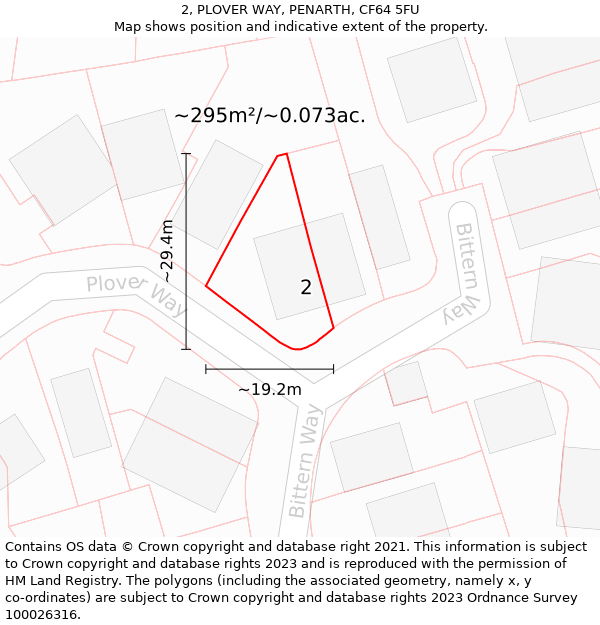 2, PLOVER WAY, PENARTH, CF64 5FU: Plot and title map