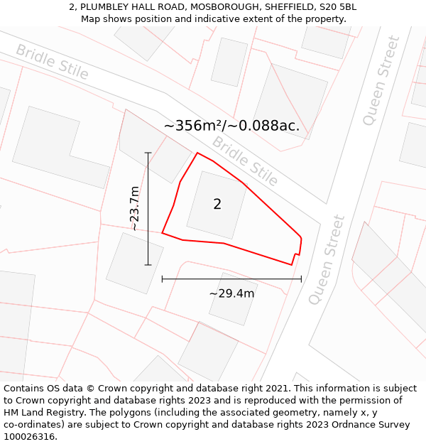 2, PLUMBLEY HALL ROAD, MOSBOROUGH, SHEFFIELD, S20 5BL: Plot and title map