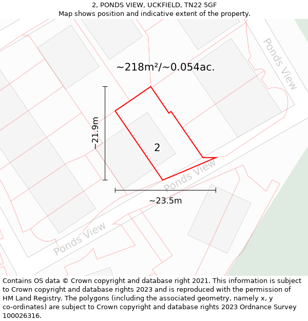 2, PONDS VIEW, UCKFIELD, TN22 5GF: Plot and title map