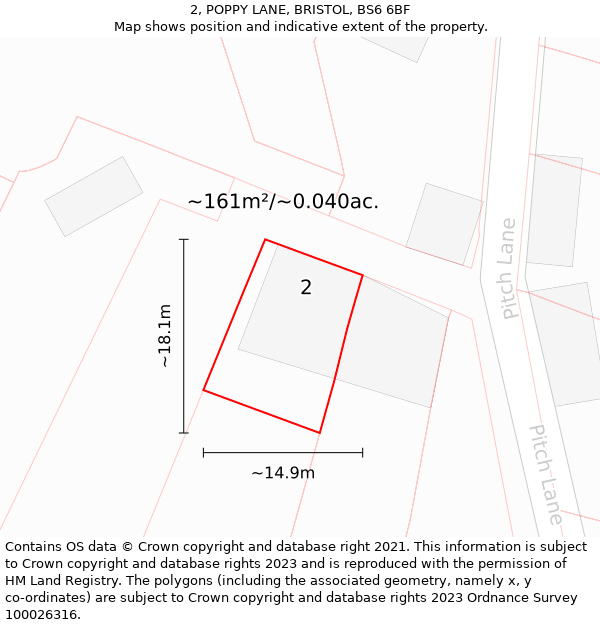 2, POPPY LANE, BRISTOL, BS6 6BF: Plot and title map