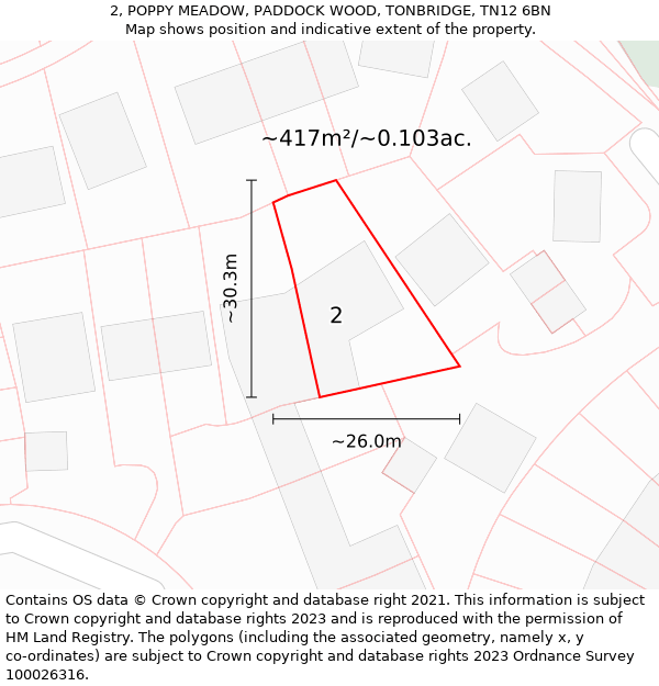 2, POPPY MEADOW, PADDOCK WOOD, TONBRIDGE, TN12 6BN: Plot and title map