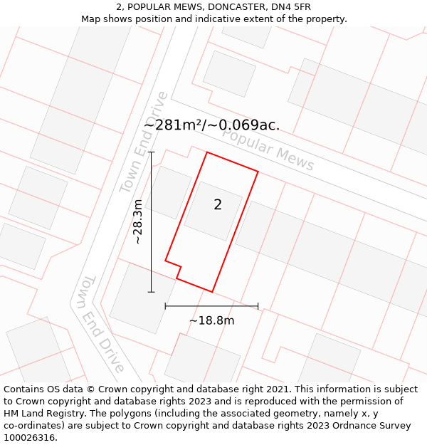 2, POPULAR MEWS, DONCASTER, DN4 5FR: Plot and title map