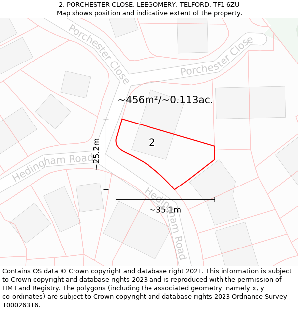 2, PORCHESTER CLOSE, LEEGOMERY, TELFORD, TF1 6ZU: Plot and title map