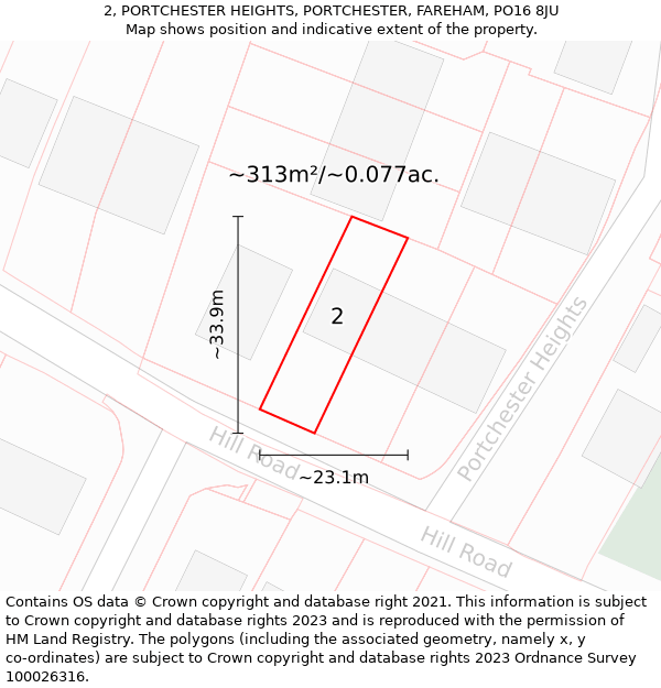 2, PORTCHESTER HEIGHTS, PORTCHESTER, FAREHAM, PO16 8JU: Plot and title map