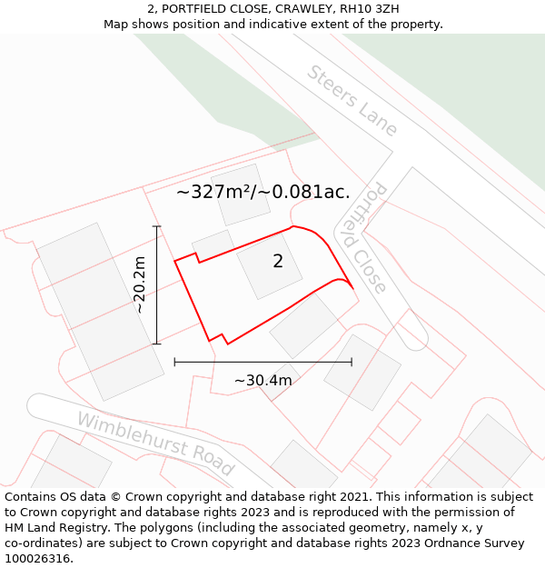 2, PORTFIELD CLOSE, CRAWLEY, RH10 3ZH: Plot and title map