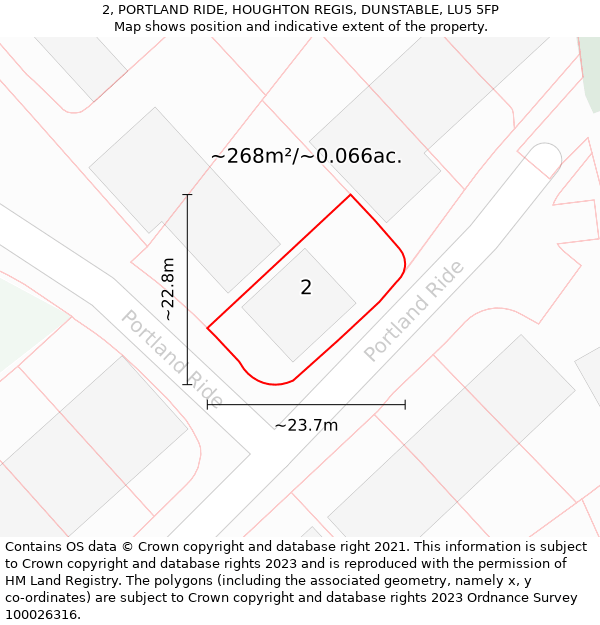 2, PORTLAND RIDE, HOUGHTON REGIS, DUNSTABLE, LU5 5FP: Plot and title map