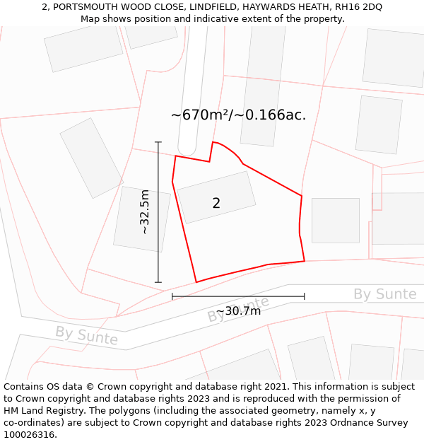 2, PORTSMOUTH WOOD CLOSE, LINDFIELD, HAYWARDS HEATH, RH16 2DQ: Plot and title map