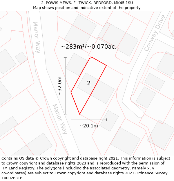 2, POWIS MEWS, FLITWICK, BEDFORD, MK45 1SU: Plot and title map