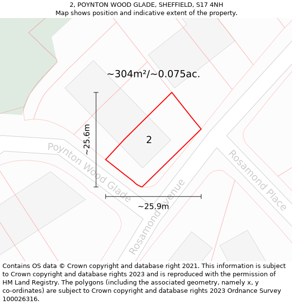 2, POYNTON WOOD GLADE, SHEFFIELD, S17 4NH: Plot and title map