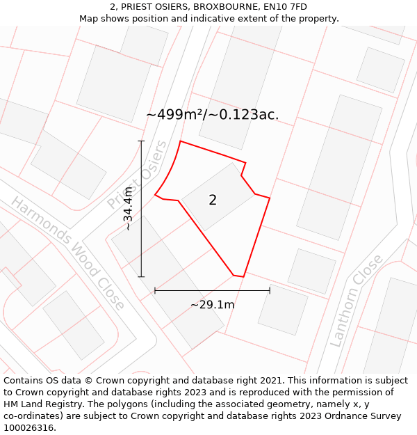 2, PRIEST OSIERS, BROXBOURNE, EN10 7FD: Plot and title map