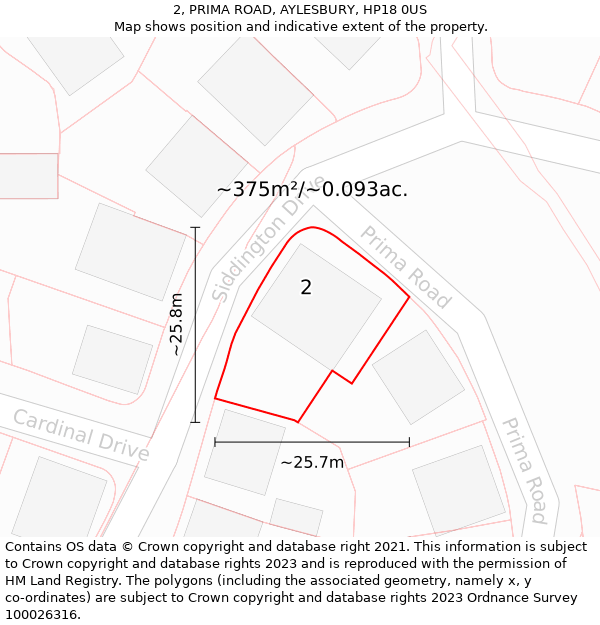 2, PRIMA ROAD, AYLESBURY, HP18 0US: Plot and title map