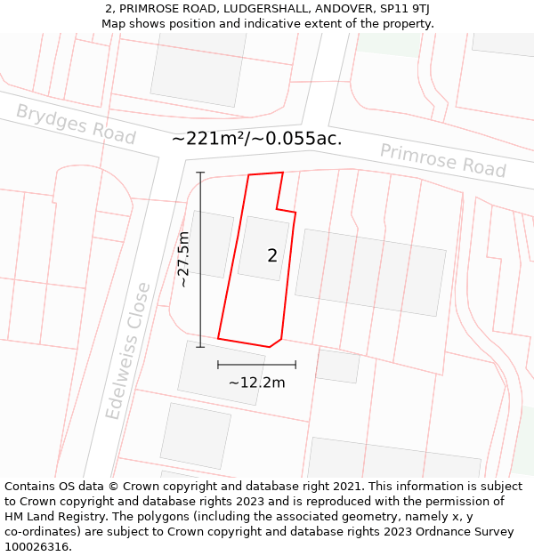 2, PRIMROSE ROAD, LUDGERSHALL, ANDOVER, SP11 9TJ: Plot and title map