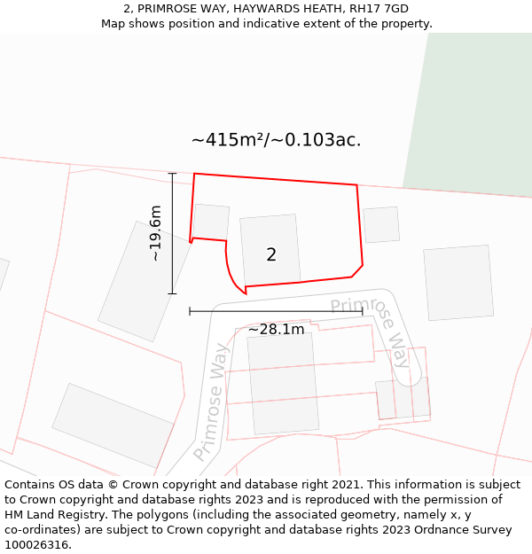 2, PRIMROSE WAY, HAYWARDS HEATH, RH17 7GD: Plot and title map