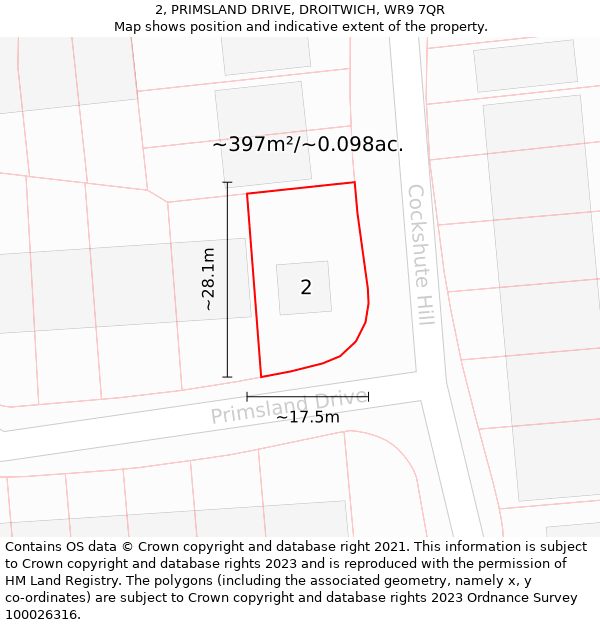 2, PRIMSLAND DRIVE, DROITWICH, WR9 7QR: Plot and title map