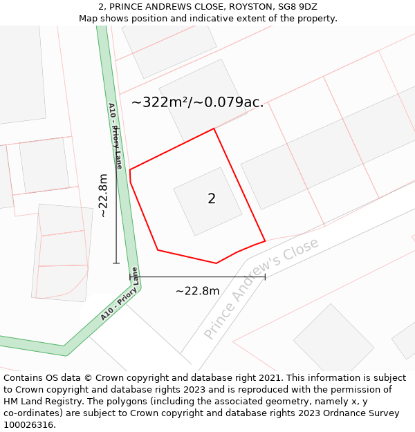 2, PRINCE ANDREWS CLOSE, ROYSTON, SG8 9DZ: Plot and title map