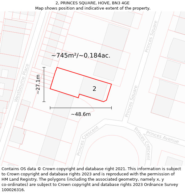 2, PRINCES SQUARE, HOVE, BN3 4GE: Plot and title map