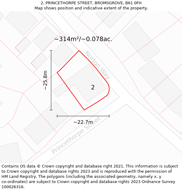 2, PRINCETHORPE STREET, BROMSGROVE, B61 0FH: Plot and title map