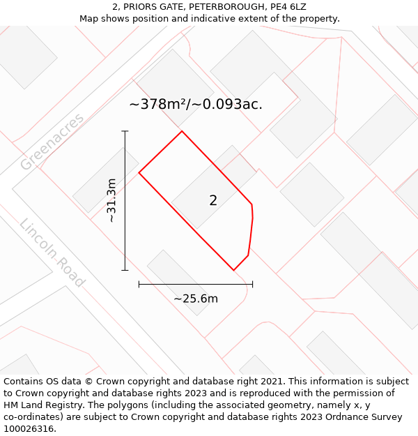 2, PRIORS GATE, PETERBOROUGH, PE4 6LZ: Plot and title map