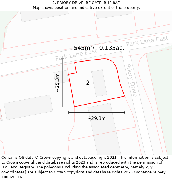 2, PRIORY DRIVE, REIGATE, RH2 8AF: Plot and title map