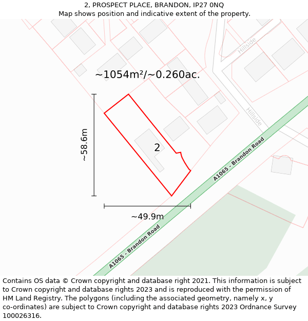2, PROSPECT PLACE, BRANDON, IP27 0NQ: Plot and title map