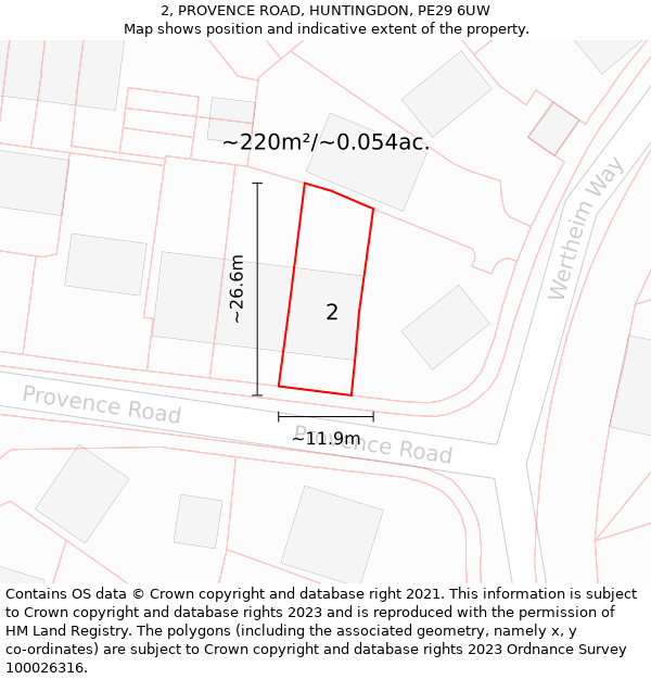 2, PROVENCE ROAD, HUNTINGDON, PE29 6UW: Plot and title map