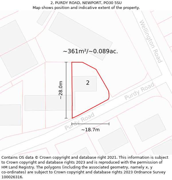 2, PURDY ROAD, NEWPORT, PO30 5SU: Plot and title map